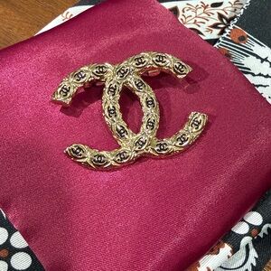 CHANEL upcycled Silver and Black Logo Brooch